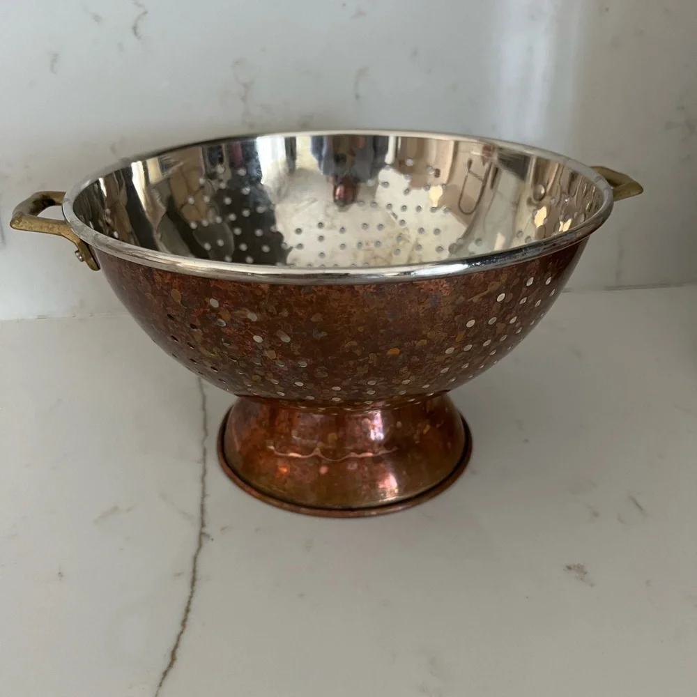 Vintage Copper and Stainless Steel Footed Colander